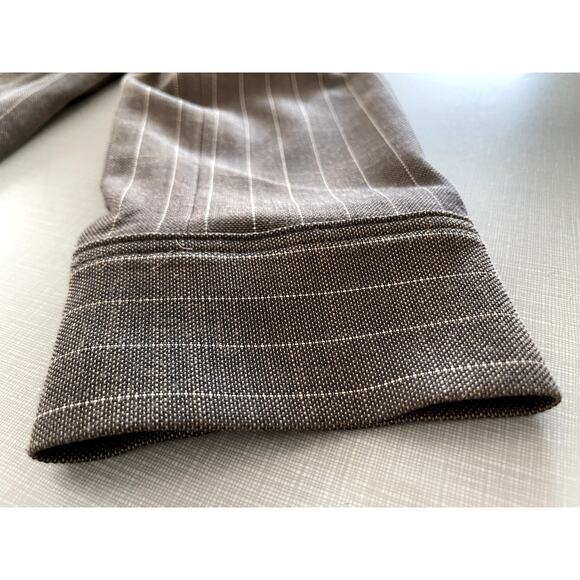 Express Sz M Pinstripe Collared Jacket Neutral Office Tailored Cropped Stretch - Picture 10 of 15